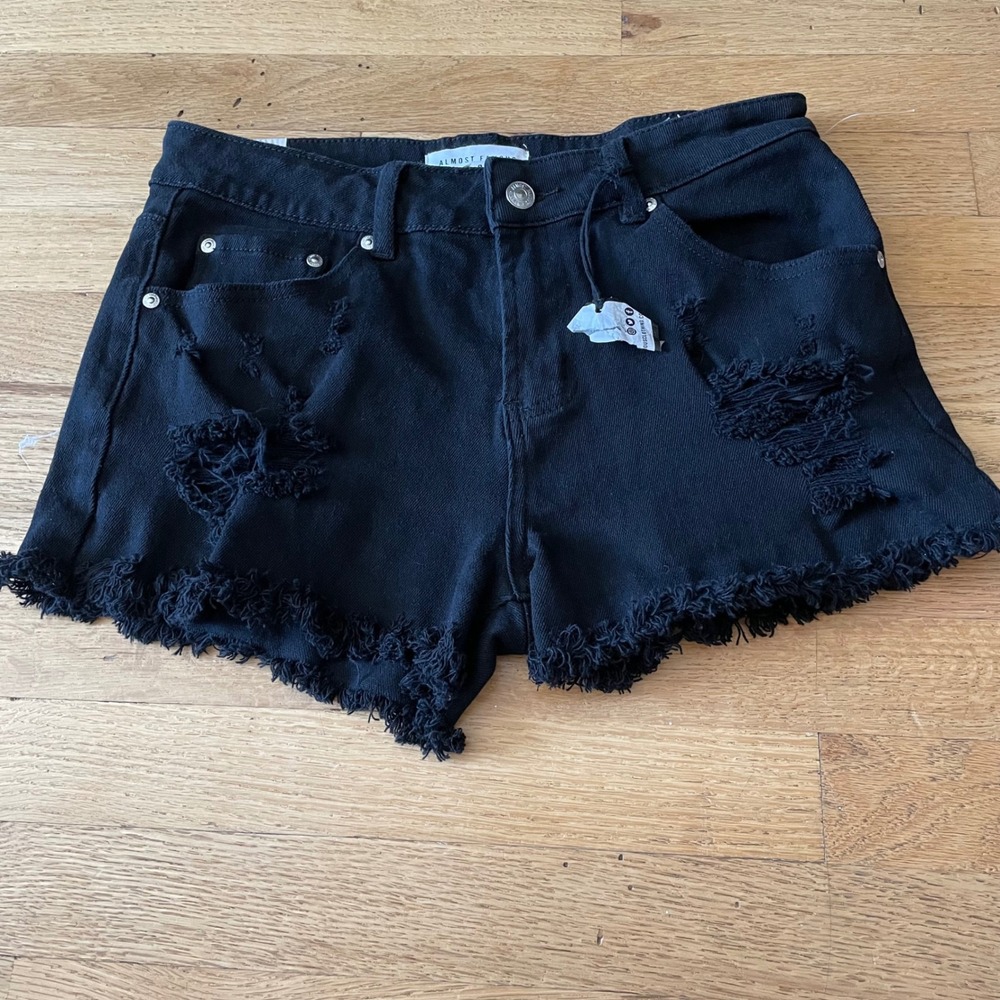 Almost Famous Y2K Black Micro Mini Shorts Distressed Denim Grunge Festival 6 NWT